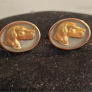 1940s-vintage signed Anson oval shaped gold plated retriever/spaniel cuff links